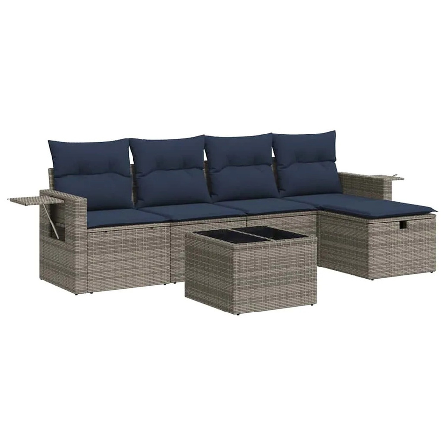 vidaXL 6-tlg Garten-Sofagarnitur aus grauem Poly-Rattan mit Kissen und pulverbeschichtetem Stahlgestell - Bild 2