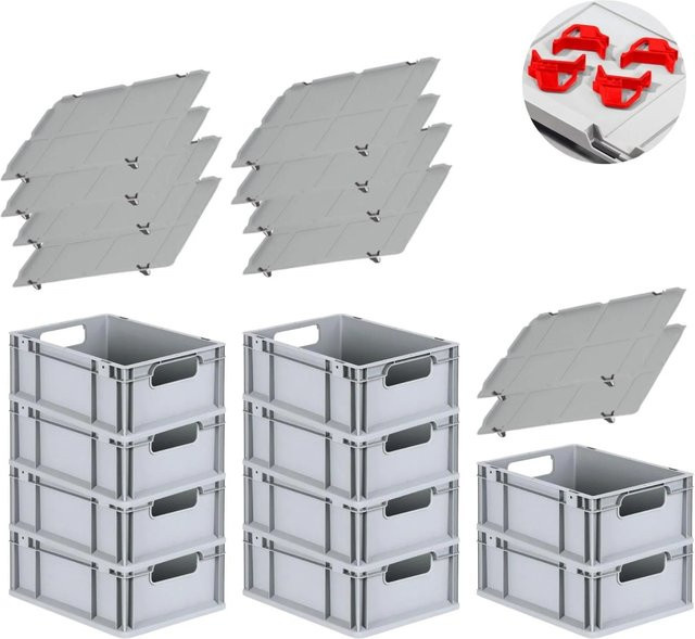 PROREGAL Spar Set 10x Eurobox Nextgen Economy mit Auflagedeckel und 4x Schiebeschnappverschlüssen, Farbe: Rot, H x B x T: 17 x 30 x 40 cm, 16 Liter pro Box - Bild 1