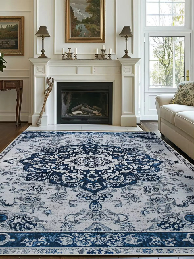 VIKAMA Teppich im Vintage-Boho-Stil, blau, rechteckig und rutschfest, ideal für Wohnzimmer, Schlafzimmer, Esszimmer oder Büro - Bild 4