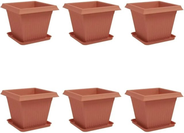 6er Set vidaXL Blumentöpfe aus Kunststoff in Ziegelrot, quadratisch, B/T/H: 38 x 38 x 30 cm - Bild 1