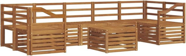 vidaXL Sofagarnitur 8-teilig aus Massivholz Akazie in Natur Braun, U-Form mit Tisch und Latten-Design - Bild 1