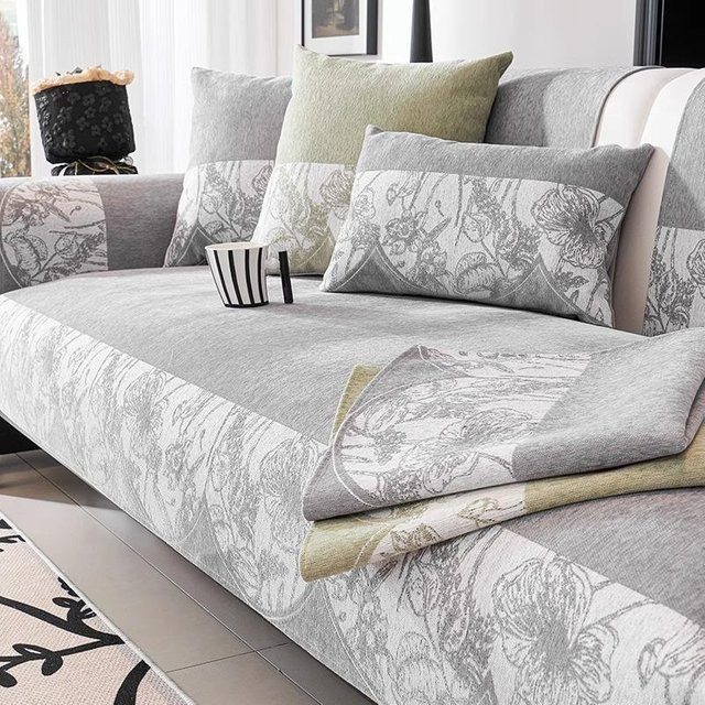 Super Six Chenille Jacquard Sofabezug im Retro-Stil, rutschfeste Couchmatte für L-förmige Sofas, Grau, Breite: 70 cm, Tiefe: 70 cm - Bild 1