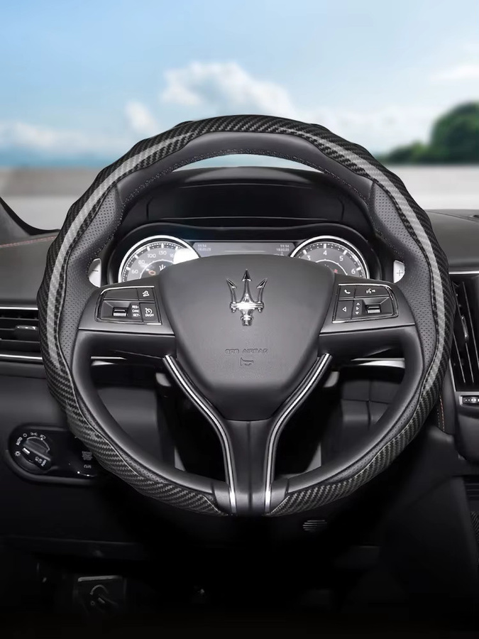 Hocasen Lenkradbezug in Carbon-Optik für Maserati, Schwarz, Snap-On Wave-Shaped Sports Design - Bild 4