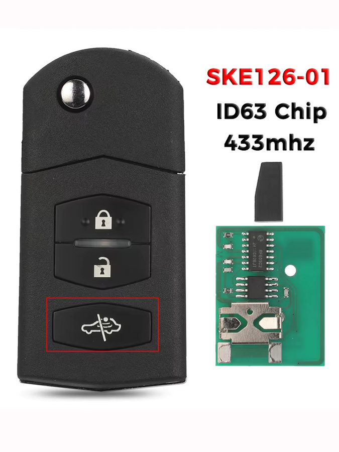 Jingyuqin Autoschlüsselgehäuse SKE126-01 mit 433MHz ID63 Chip für Mazda 5 CX7 M2 Demio 3 M3 Axela 5 M5 Premacy 6 M6 Atenza 8 M8 MPV in Schwarz - Bild 3