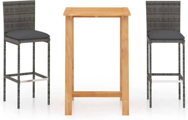 vidaXL 3-tlg Gartenbar-Set aus Akazienholz mit Kissen in Grau und Anthrazit - Bild 1