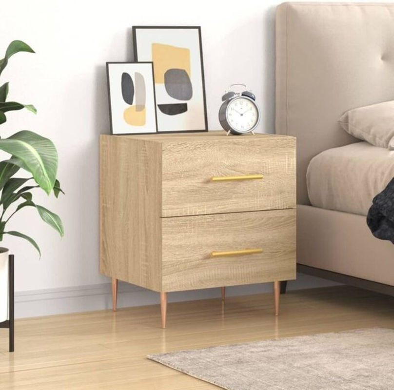 Vidaxl Nachttisch Modern in Sonoma-Eiche Natur aus Holzwerkstoff und Metall, B/T/H: 40 x 35 x 47,5 cm - Bild 1