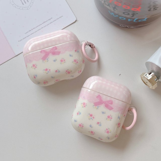 Rosa Kopfhörer-Schutzhülle im koreanischen Stil mit Blumenmuster und glänzender Oberfläche für Apple AirPods 1, 2, 3, 4 und Pro 2/3 - Bild 1