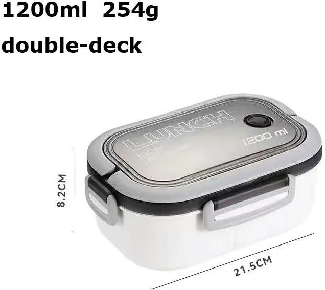 Yiran Furniture Auslaufsichere Bento Snackbox mit Besteck, 2 Lagen, Mikrowellengeeignet, Weiß - Bild 1