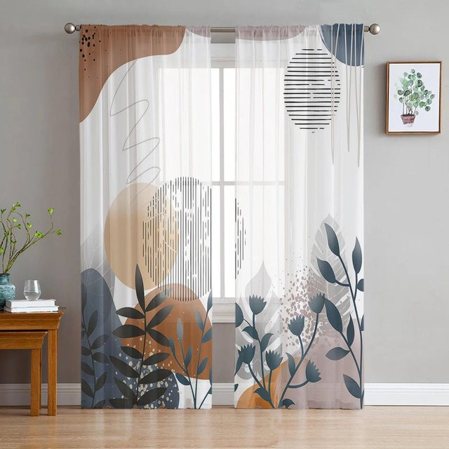 Bohemian Transparente Tüll-Vorhänge mit abstraktem Blattmuster von A Family Of Home Textiles, Farbe: Weiß, Breite: 135 cm, Höhe: 114 cm - Bild 1