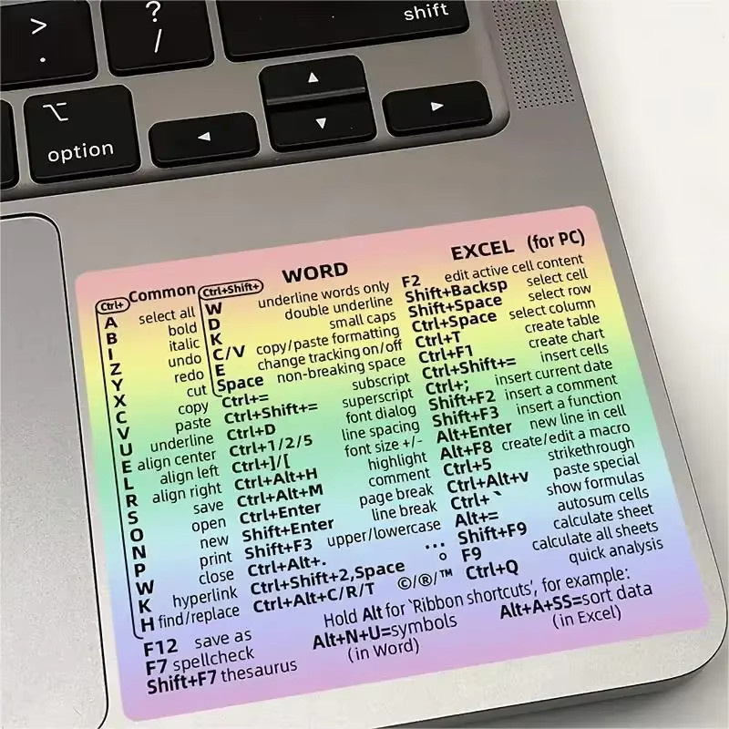 Tastaturkürzel Aufkleber für Mac und Windows mit Word und Excel Referenz, Schwarz, Vinyl - Bild 1