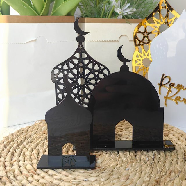 WEIGAO 3er-Set Islamische Tischdekoration aus Acryl für Ramadan und Eid Mubarak in Schwarz und Weiß - Bild 1