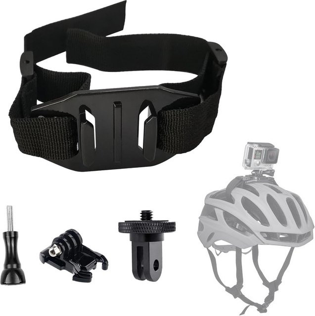 DIXSG Action Kamera Kopfhalterung mit verstellbarem Fahrrad-Helm-Gurt in Schwarz für GoPro Hero, Insta360, SJCAM, AKASO und DJI - Bild 1