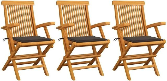 vidaXL Gartenstuhl-Set aus Teak-Hartholz mit Taupe Kissen, 3 Stück - Bild 1