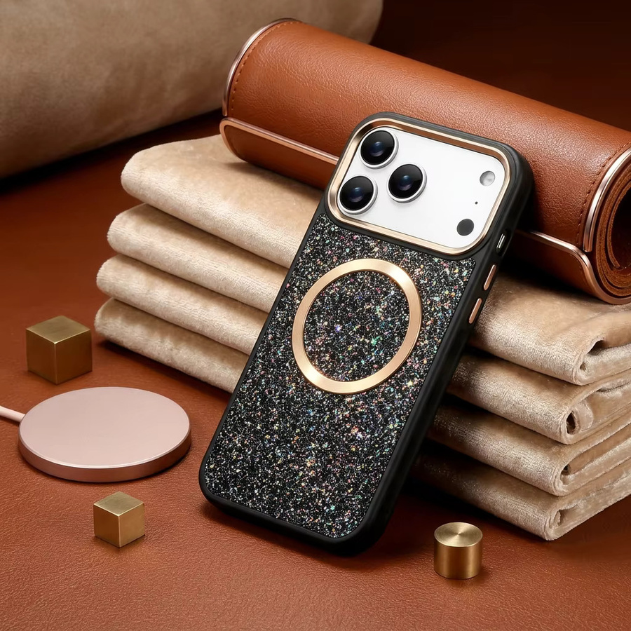 Eseble Luxus Softcase mit Glitzer-Airbag als stoßfeste Handyhülle für iPhone 15 Pro Max, 16 Pro Max und 17 Pro Max in Blau - Bild 3