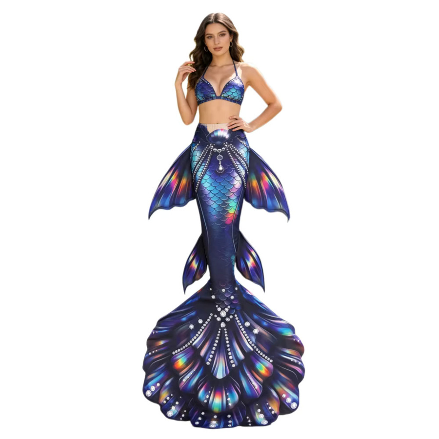 XinTX Meerjungfrauenflossen-Set, Badeanzug mit Bikini-Oberteil, Unisex, Bunt / Mehrfarbig - Bild 5