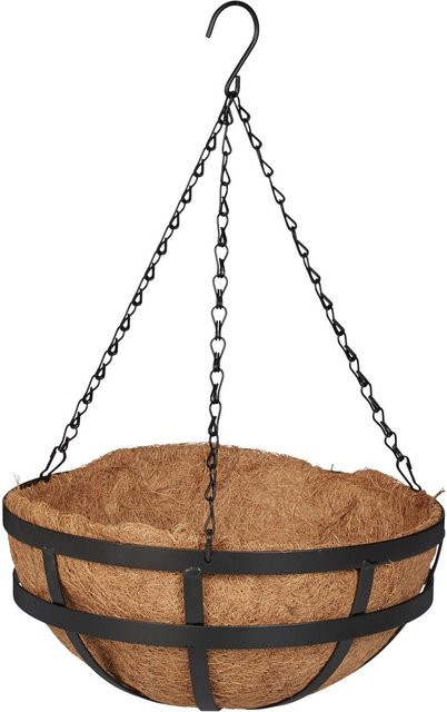 Relaxdays Blumenampel 3er Set aus Metall mit Kokoseinlage in Schwarz, Höhe: 50 cm, Breite: 31 cm, Tiefe: 31 cm - Bild 1