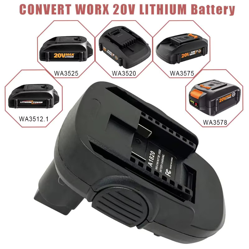 ALASICKA Akku-Adapter-Konverter WA1820 in Schwarz für Worx 18/20 V Li-Ionen-Akkus und Elektrowerkzeuge - Bild 3