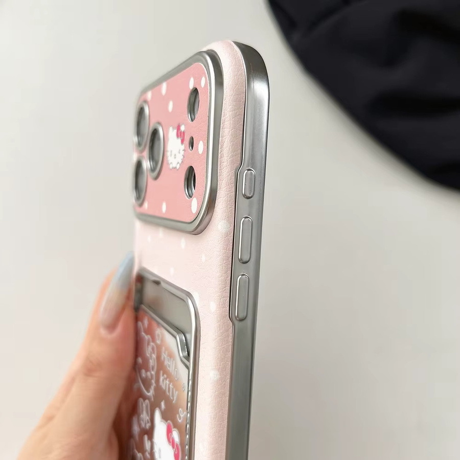 Sanrio Hello Kitty Handyhülle aus weichem Leder mit Kartenhalter und Trageband für iPhone 17 16 15 14 13 Pro Max in Pink - Bild 5