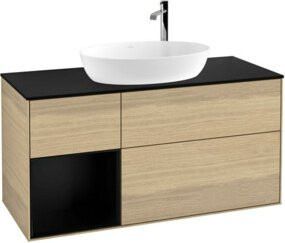 V&B Waschtischunterschrank Finion mit Wandbeleuchtung in Eiche lackiert und Beige, Breite: 120 cm, Tiefe: 50,1 cm, Höhe: 50,1 cm - Bild 1