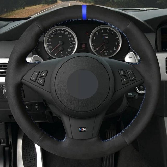 WUNHKF Lenkradabdeckung im Original-Lenkradgeflecht für BMW E60 E63 E64 Cabrio M6, Farbe: Schwarz - Bild 1