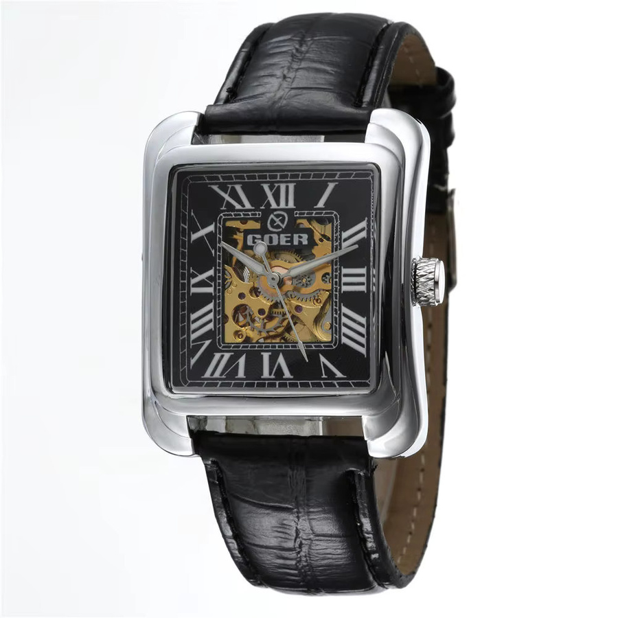T-GOER Armbanduhr Automatik, Leder, Schwarz, Herren, Eckig - Bild 2