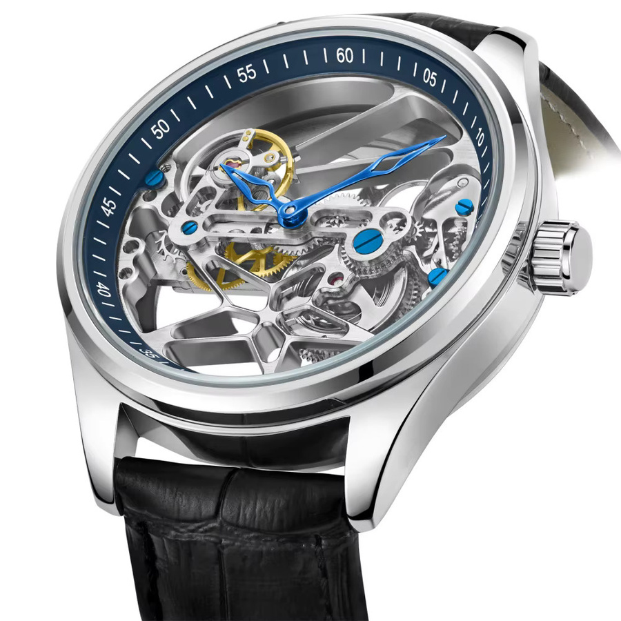 LUOLINGONGJUE Armbanduhr, Automatik, Edelstahl, Leder, Schwarz, Herren - Bild 5