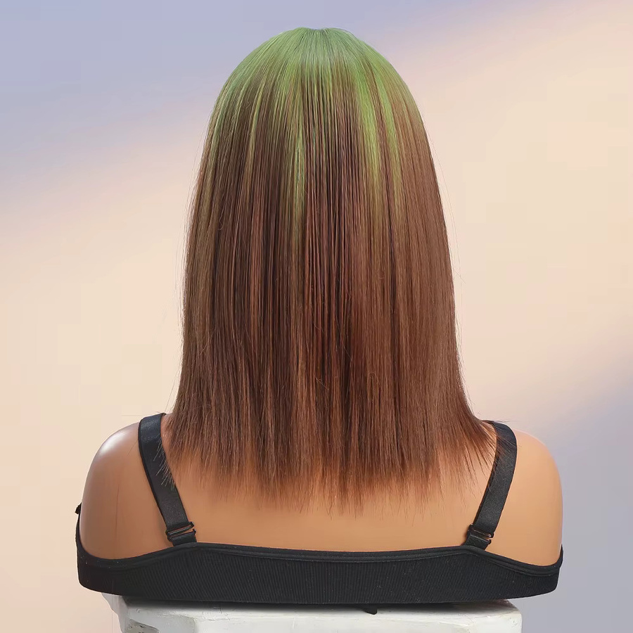 JONRENAU Bob Perücke mit Pony, grün-braun, synthetisch, Damen - Bild 2
