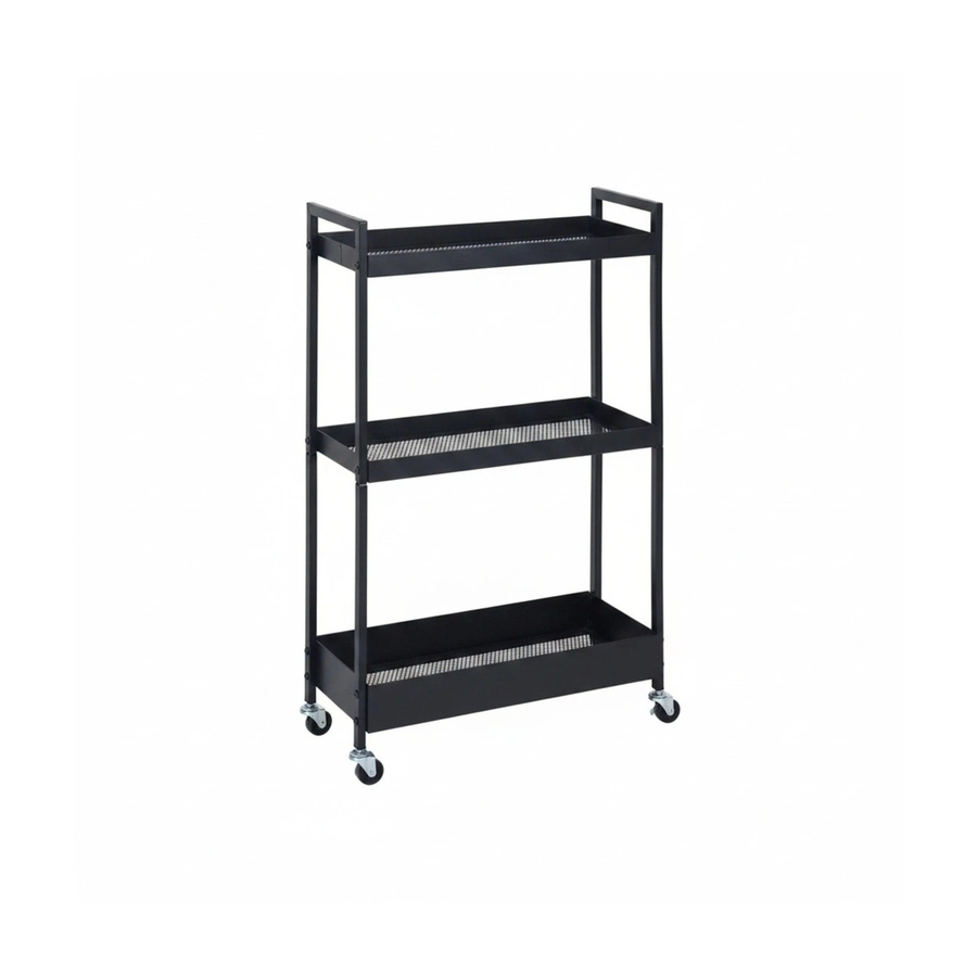 Relaxdays Nischenwagen aus Stahl in Schwarz mit 3 Ebenen und Rollen, B/T/H: 82,5 x 23 x 60 cm - Bild 2