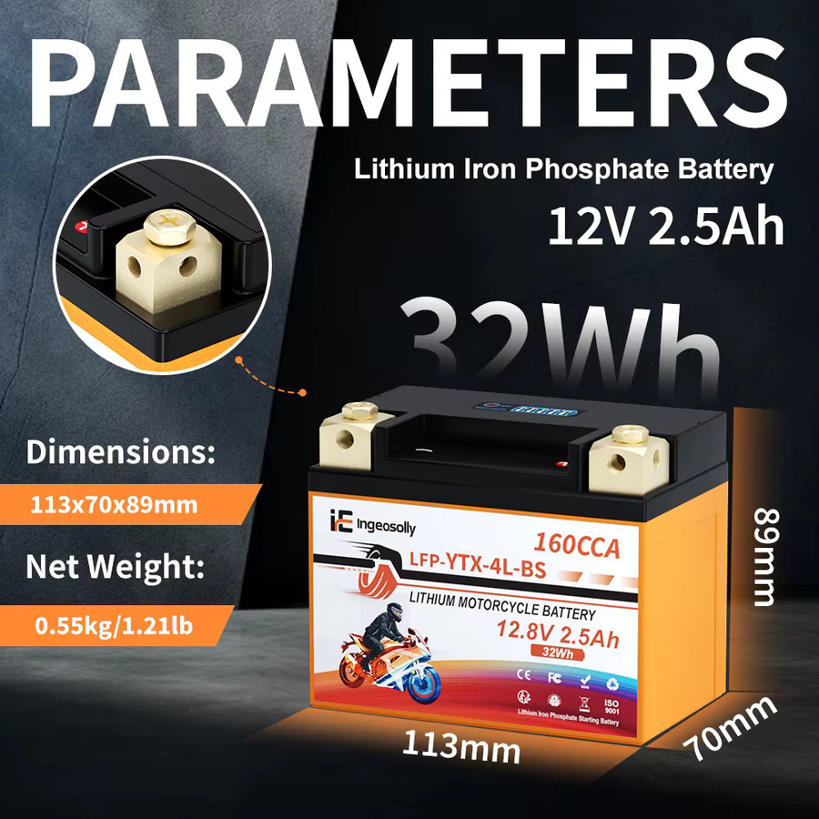 Ingeosolly 4L-BS 12V 2,5Ah LiFePO4 Motorradbatterie mit BMS und LED-Anzeige, wartungsfreie Lithium-Starterbatterie für ATV, Roller, Yamaha, Honda, Suzuki, Schneemobil, Quad und Traktor - Bild 6