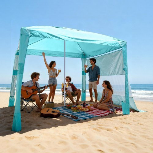 VEVOR Beach Cabana Strandzelt mit Seitenwand in Grün, UPF 50+ Sonnenschutz, B/B/H: 240 x 240 cm - Bild 1