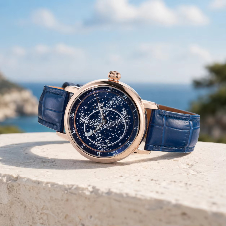 OBLVLO Automatik-Armbanduhr, Edelstahl, Leder, Blau, Herren - Bild 2