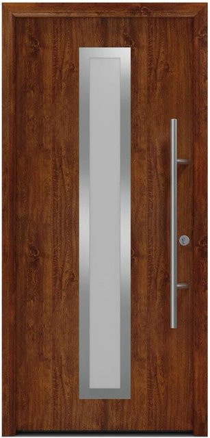 EcoStar Haustür Isopro Secur IPS 700S mit Glaseinsatz, Farbe Dark Oak Brown, B/H: 110 x 210 cm, DIN Rechts, RC2 Sicherheit, Material Stahl und Aluminium - Bild 1