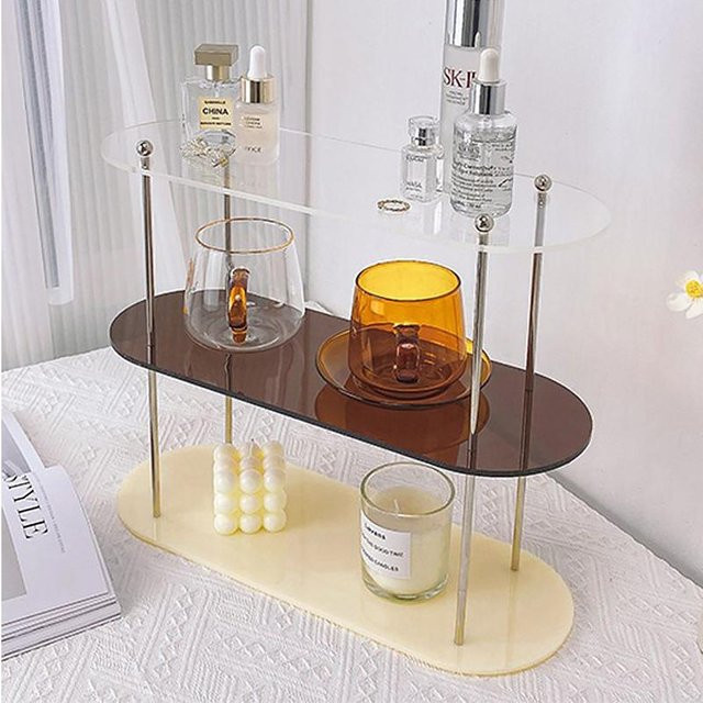 Ins Style Acryl Mehrschichtiges Aufbewahrungsregal als Schreibtischorganizer für Make-up und Schmuck, Grau, B/T/H: 40 x 35 x 15 cm - Bild 1