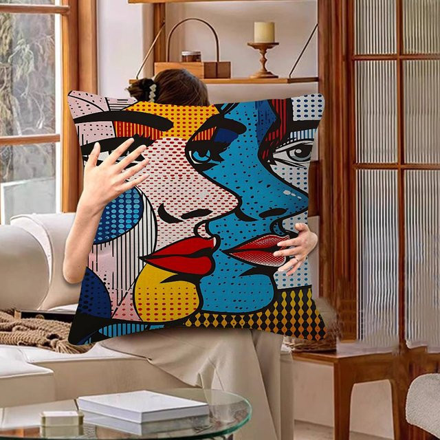 JMG Clothing Pop Art Kissenbezug im Cartoon-Stil mit doppelseitigem Druck aus kurzem Plüsch, Mehrfarbig, B/T/H: 35 x 35 x 0 cm - Bild 1