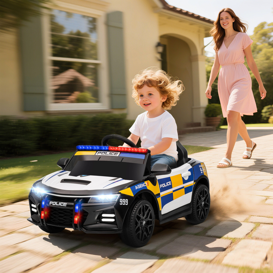 AIYAPLAY Polizei Elektroauto, mit Fernbedienung, Sirene, Warnlicht, Musik & Hupe, Weiß, ab 3 Jahre - Bild 2