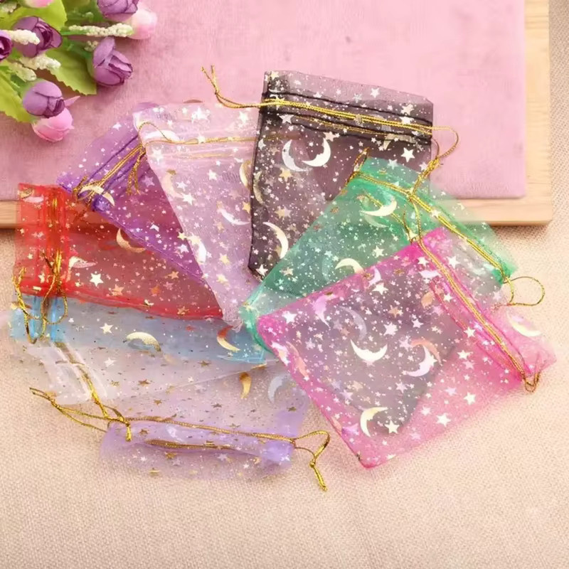 50 Stück bunte Mesh-Beutel mit Kordelzug und Gold- oder Silberprägung von ZYF zur Aufbewahrung von Schmuck und als Geschenkverpackung - Bild 2