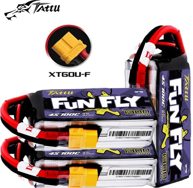 Tattu Funfly Original LiPo Batterie 4S 14,8 V 1300 mAh 100C für RC Hubschrauber, Quadcopter und FPV Renn Drohnen - Bild 1