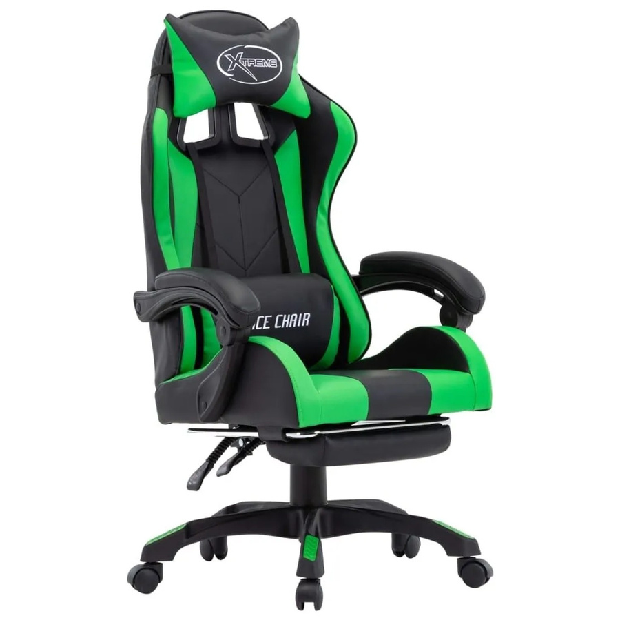 vidaXL Gaming-Stuhl mit Fußstütze und Kopfstütze in Grün und Schwarz aus Kunstleder - Bild 2
