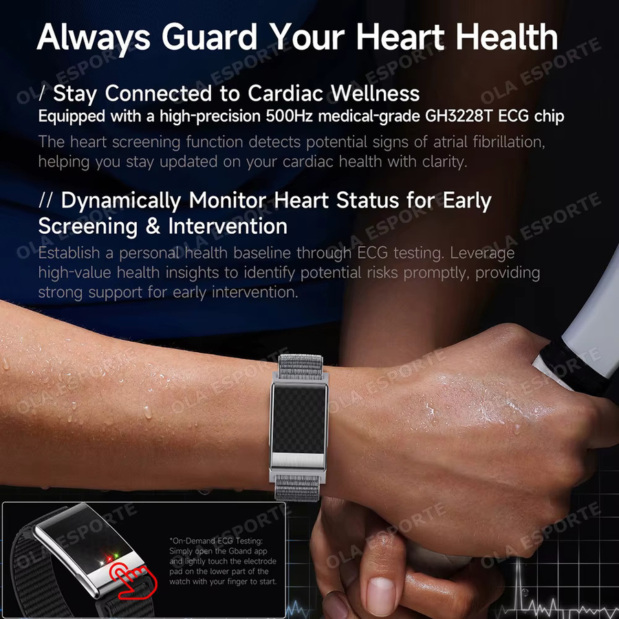 Ola Esporte Intelligentes Armband ohne Bildschirm in Weiß mit EKG, PPG, Herzfrequenz, Blutdruck, Stressmessung, Temperaturanzeige und SOS-Funktion, wasserdicht, Unisex - Bild 2