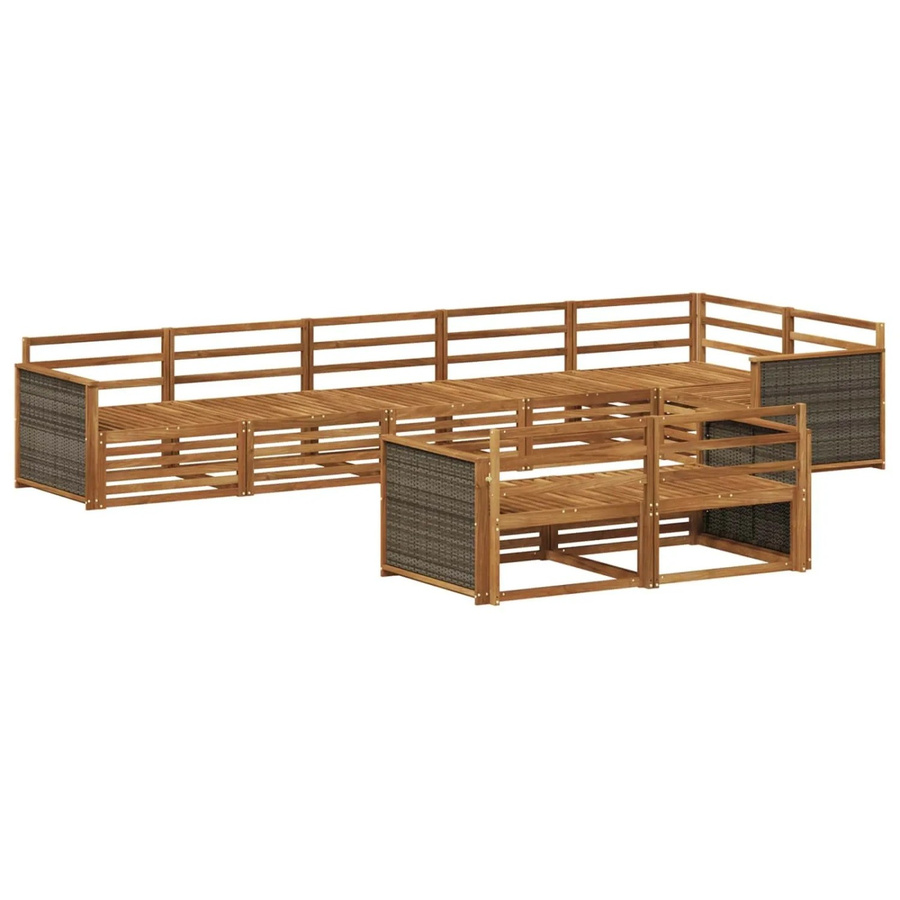 vidaXL Outdoor-Sofagarnitur aus Akazienholz in Braun, 8-teiliges L-Shape Set mit Ecksofa, Mittelsesseln und Armlehnen - Bild 2