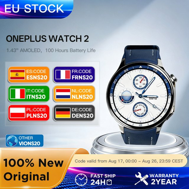 OnePlus Watch 2 Smartwatch mit 1,43 Zoll AMOLED Display, WiFi, GPS und Google Pay in Schwarz oder Blau - Bild 1