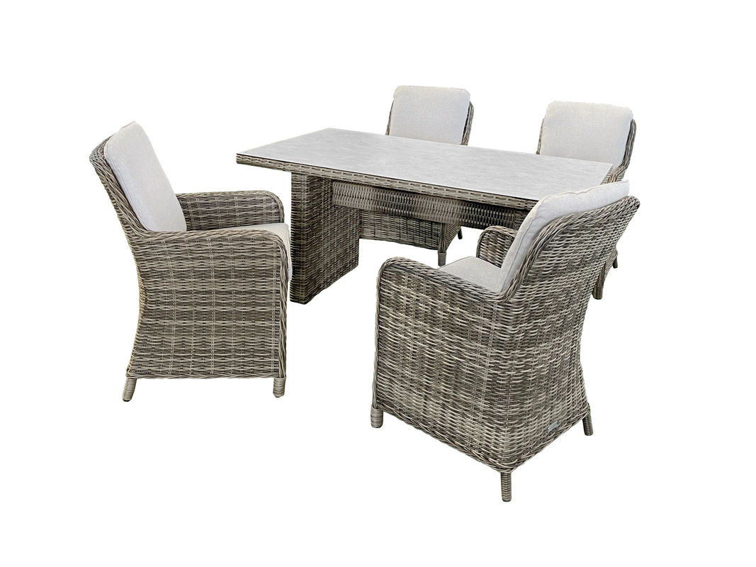 bellavista Home & Garden Dining-Set Ria in Grau mit Tisch und 4 Sesseln aus Polyrattan-Geflecht, Tisch B: 160 cm, T: 90 cm, H: 75 cm - Bild 2