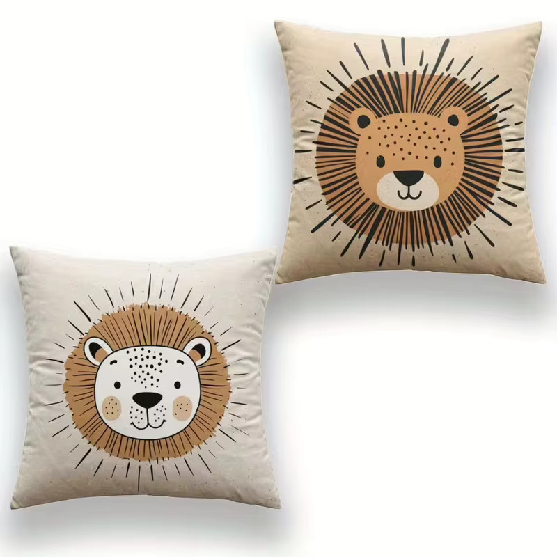 VIKAMA Wildtier Kissenbezug für Kinderzimmer und Sofa in Beige, quadratisch, 30 x 30 cm - Bild 2