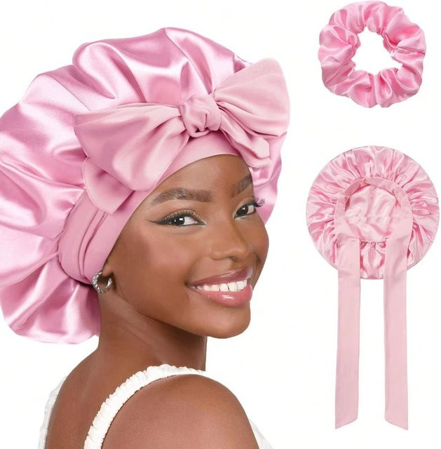 YIRAN Satin Seidenhaube zum Schlafen, 1 Set, Damen, für lockiges Haar - Bild 1