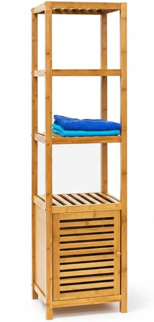 Relaxdays Badregal aus Bambus mit 5 Böden und Tür in Braun, H x B x T: 140 x 36,5 x 33 cm - Bild 1