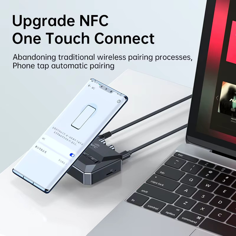 VAORLO NFC Bluetooth Audio-Empfänger in Schwarz mit RCA, 3,5mm AUX und USB für Auto-Kit und Lautsprecher inklusive Mikrofon sowie U-Disk und TF-Karten-Wiedergabe - Bild 4