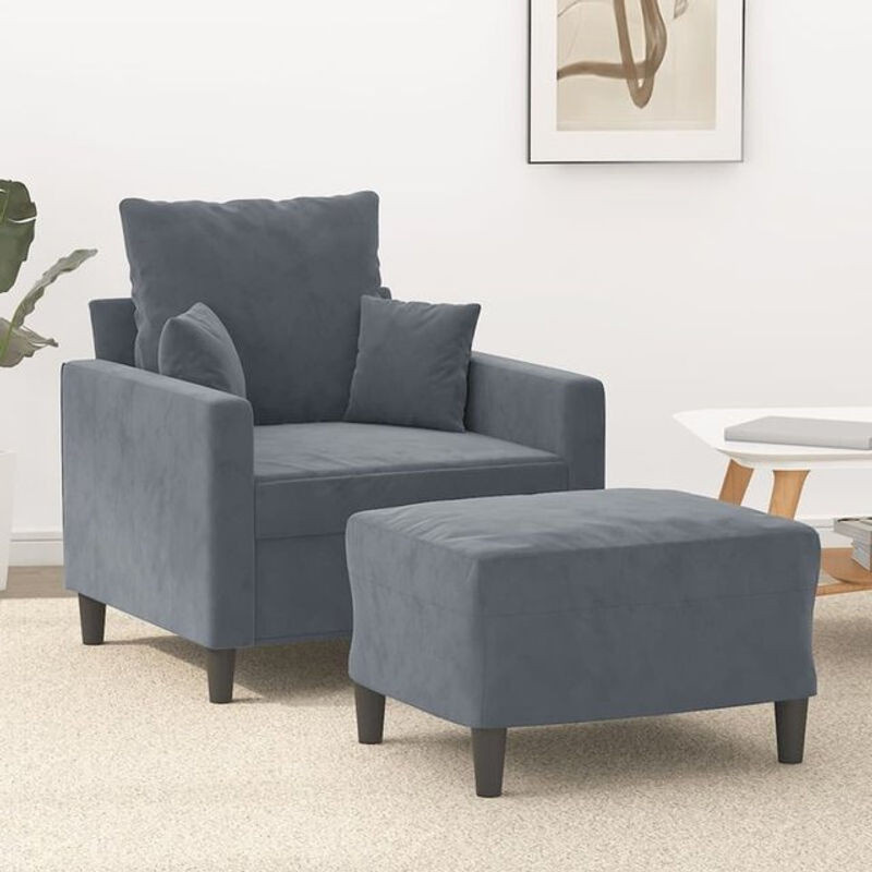 Modernes vidaxl Relaxsessel Set mit Hocker aus Samt in Anthrazit und Grau - Bild 1