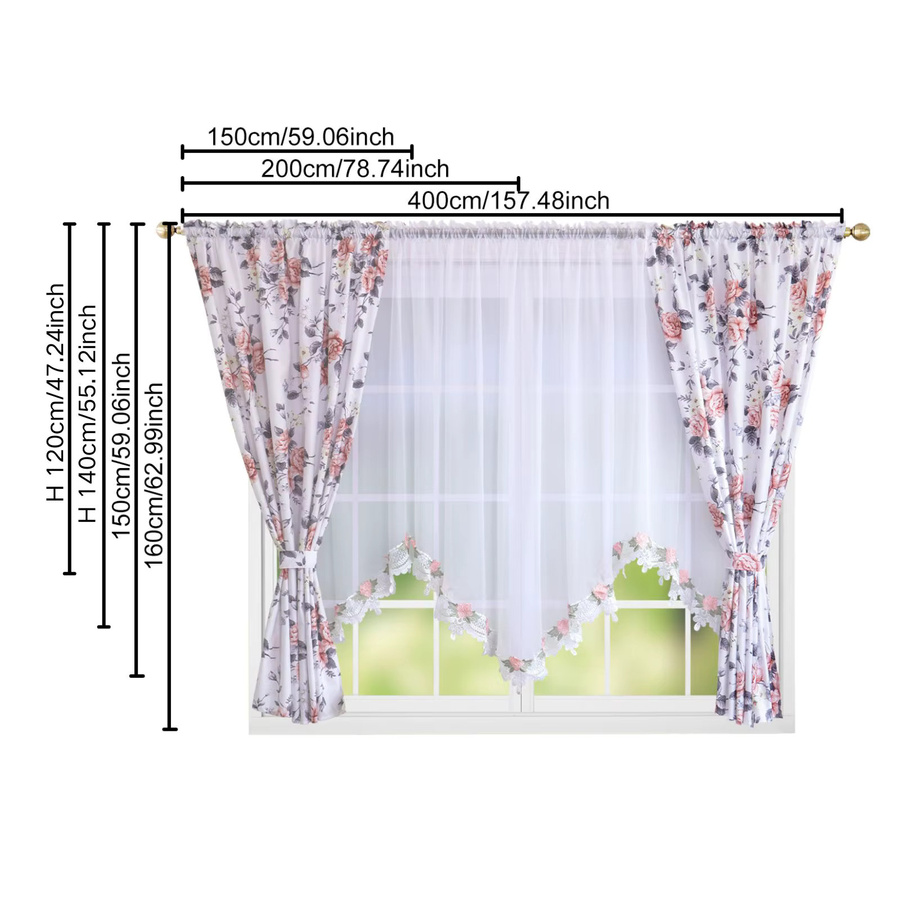 FLYINGCURTAINS Transparentvorhang mit Vintage-Rosendruck und floralem Spitzenbesatz, Farbe: Weiß/Mehrfarbig, B: 120 cm, H: 150 cm - Bild 4