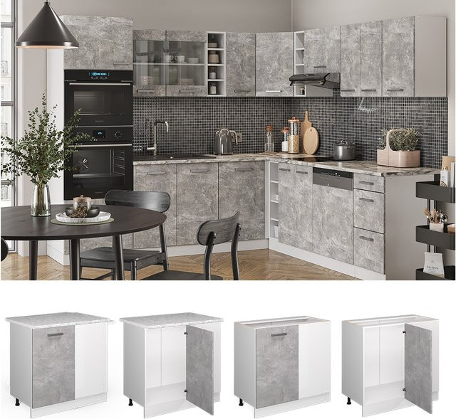 Vicco Eckunterschrank R-Line Küchenschrank in Weiß und Beton, Breite: 86 cm - Bild 1