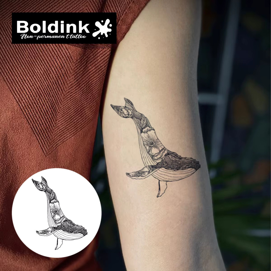 Boldink Floral Whale Temporäres Tattoo, wasserfest, semi-permanent - Bild 3